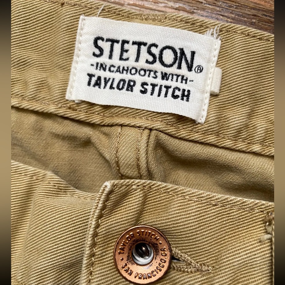 Stetson x Taylor Stitch Selvedge Khaki Chino Democratic Pants 31 x 32